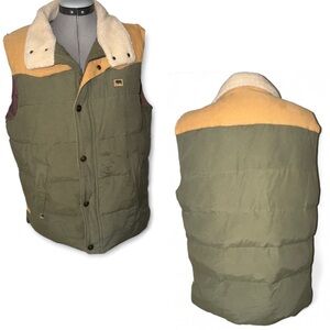 Men's Green & Tan Buffalo Jackson Vest with Sherpa Collar